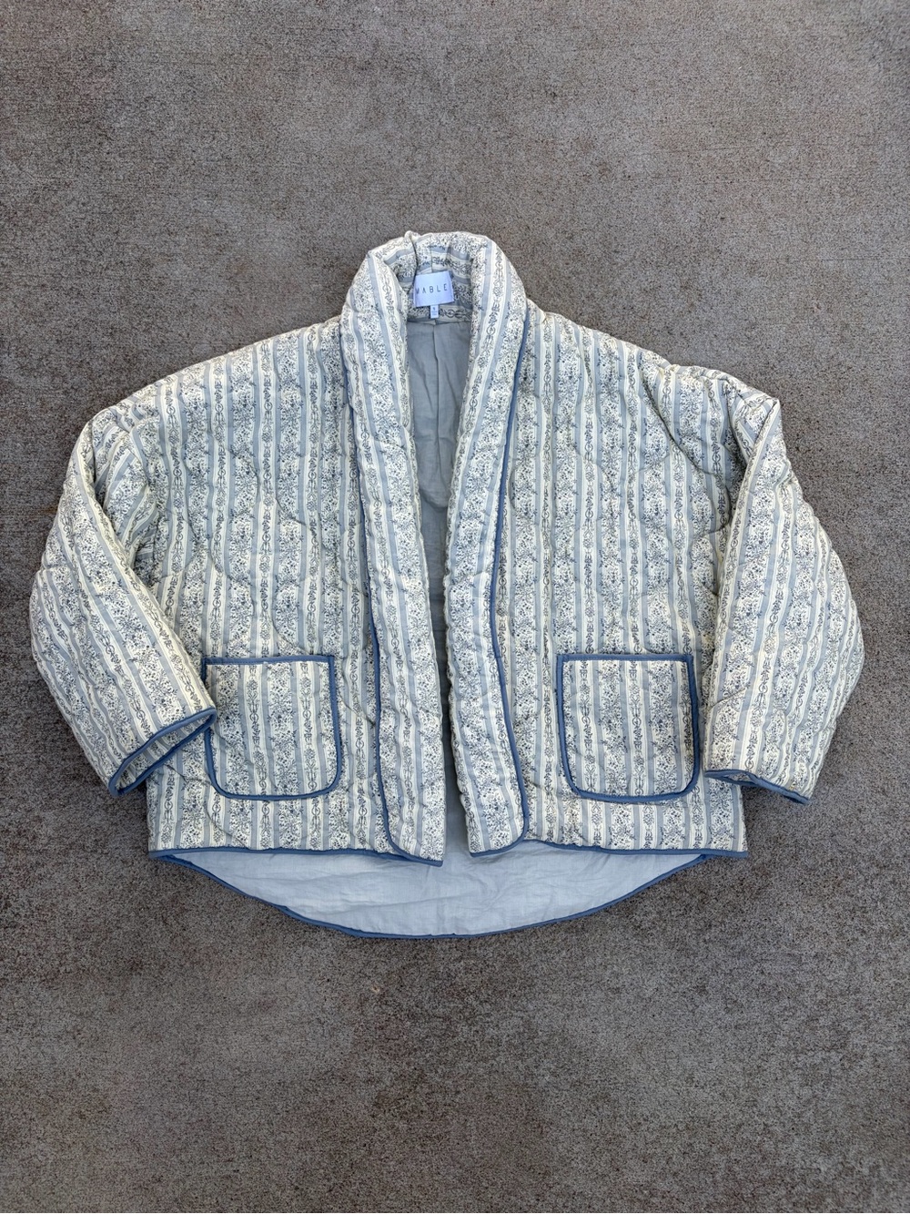 Mable Clothing Belinda Floral Puffer Quilted Jacket Dusty Blue Cottagecore Small